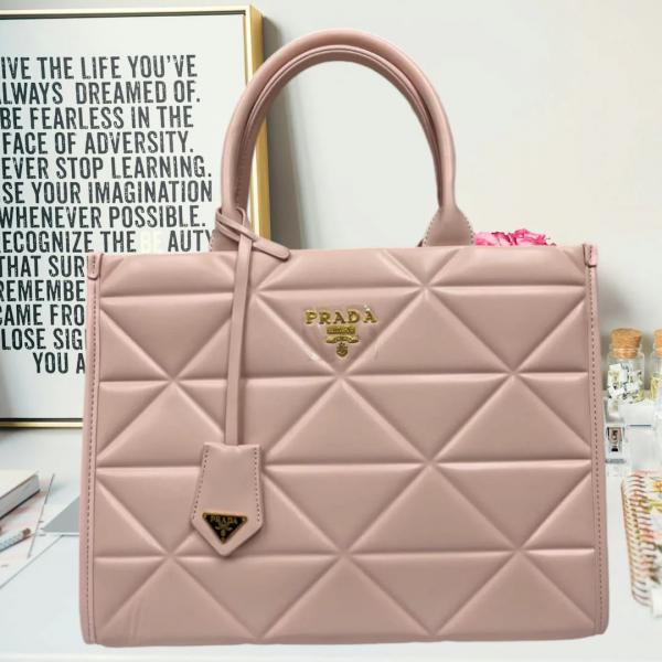 Prada Pink Leather Symbol Luxury Tote Bag With Dust Bag