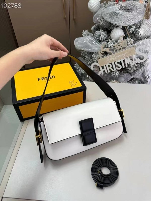 Fendi White Baguette Twist Premium Shoulder Crossbody Bag With Og Box And Dust Bag & 2 Belts