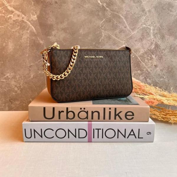 Michael Kors Brown MD Chain Pouchette Luxury Bag With Dust Bag