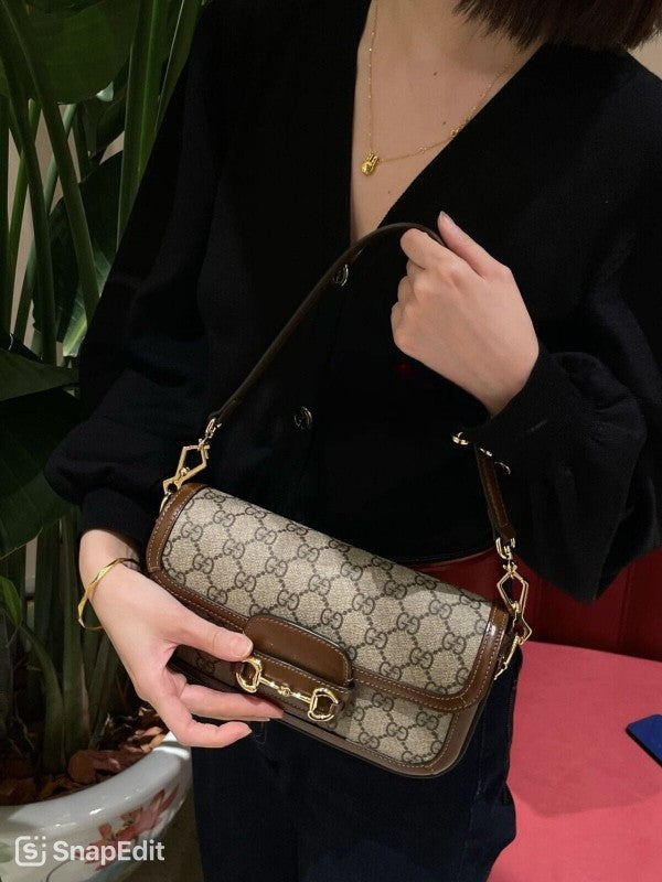 Gucci GG Brown Horsebit Monogram Crossbody Shoulder Bag With Og Box And Dust Bag
