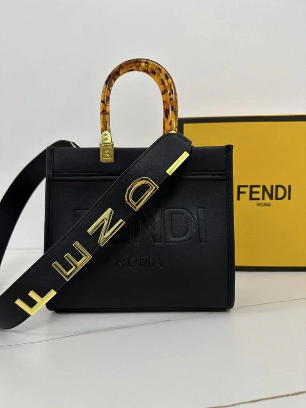 Fendi Roma Black SunShine Small Tote Bag With Og Dust Bag And Starp Luxury Bag