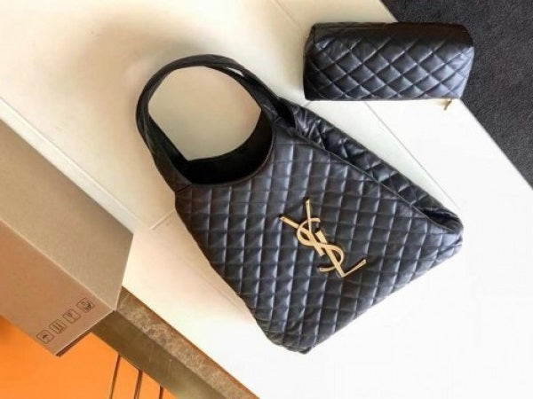 YSL Black ICare Maxi Shopping Bag In Quilted Leather Large With Dust Bag