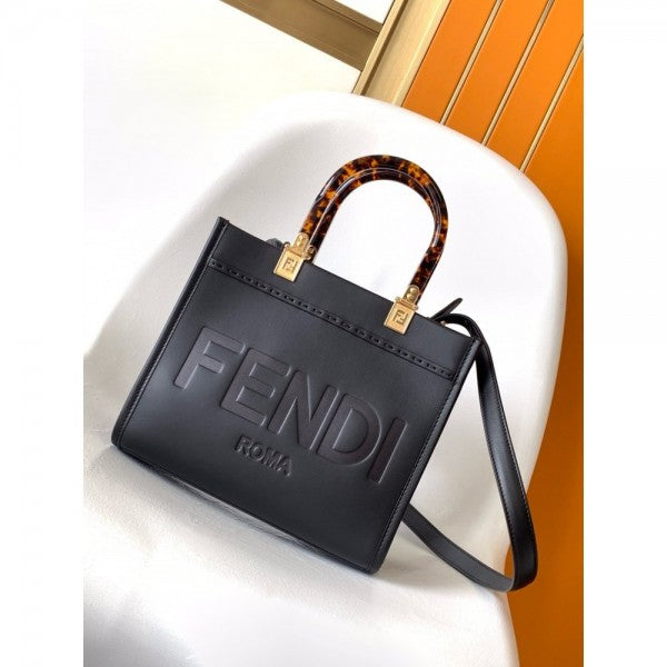 Fendi Roma Black SunShine Small Tote Bag With Og Dust Bag And Starp Luxury Bag